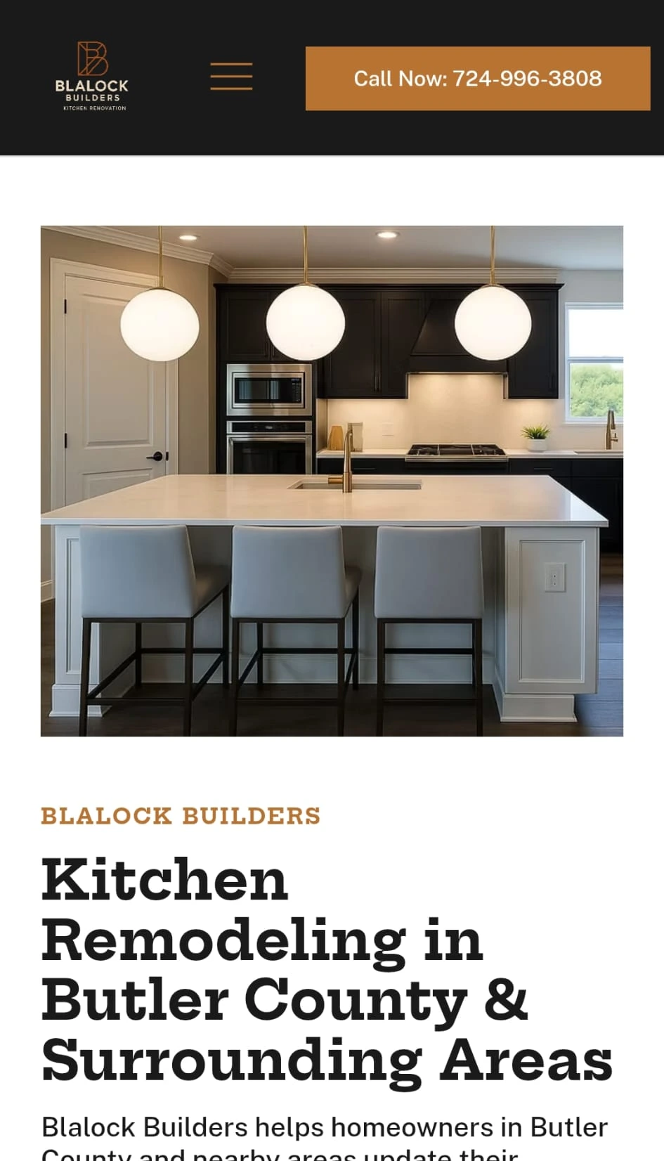 Actual owner-supplied mobile homepage screenshot for Blalock Builders