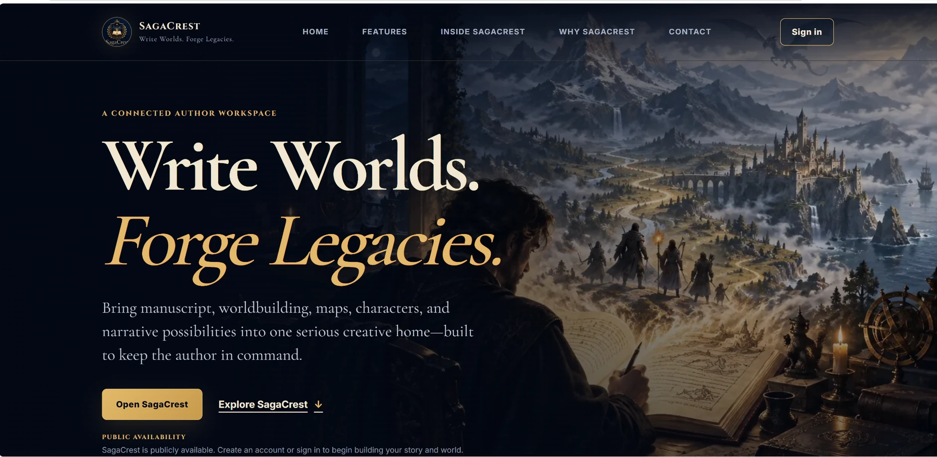 Actual homepage screenshot of the SagaCrest website