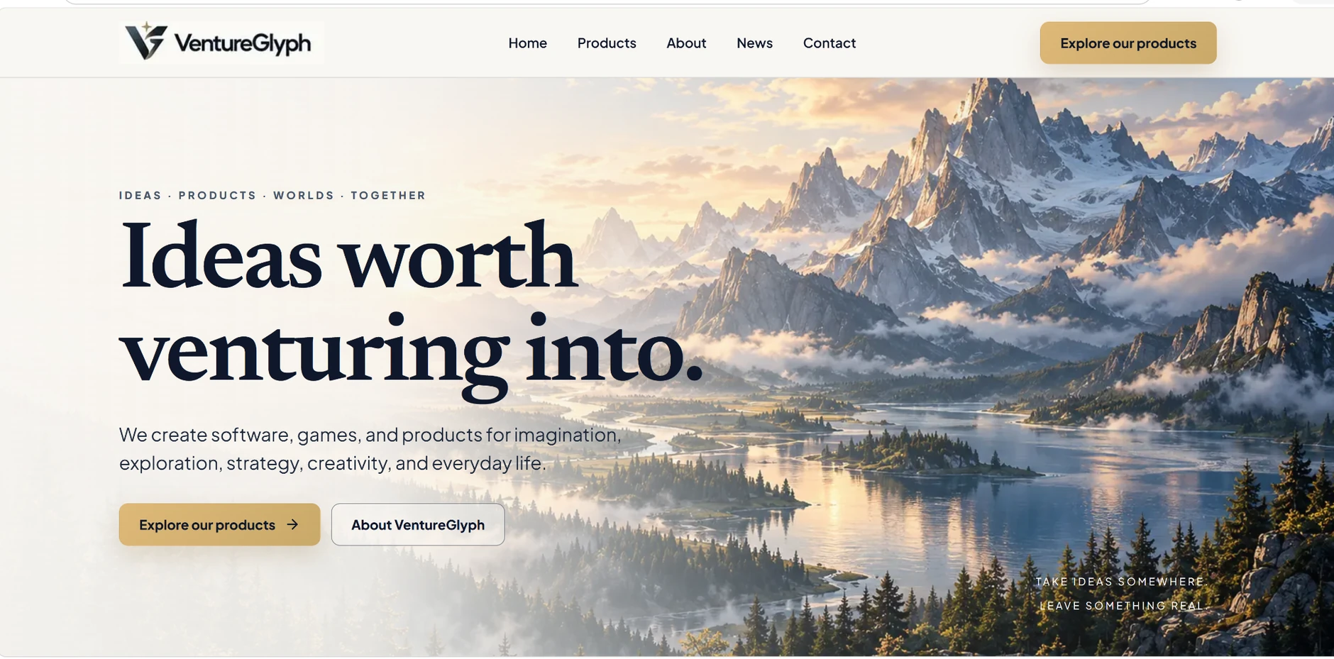 Actual homepage screenshot of the VentureGlyph website